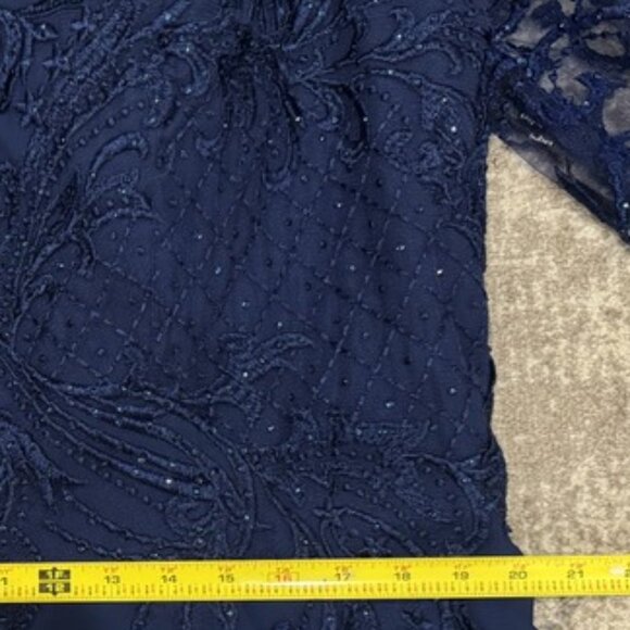 Juliet Womens Plus Bead Tea Length Dress 18W Navy Blue Sheer Lace Modest Midi 1X - Picture 13 of 15